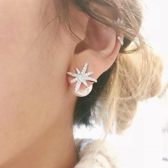 Star Earrings with Pearl Back - Origami Jewels