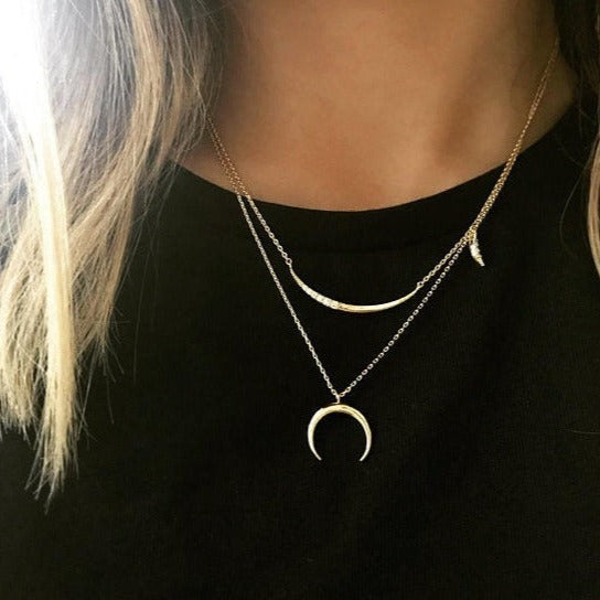 Sterling Silver Crescent Moon Necklace with 2 Birthstones