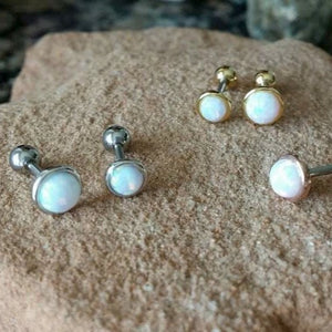 White Opal Cartilage Earring, opal barbell, medusa jewelry, minimalist conch earring, rainbow colors helix, tragus studs, opal stone jewelry