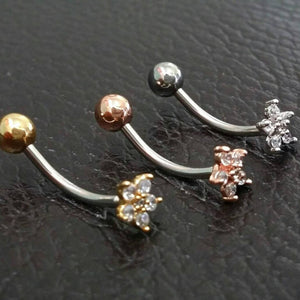CZ Flower Belly Button Ring, sterling silver floating navel ring, dainty gold small belly rings tiny mini belly piercing small belly jewelry