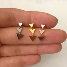 Load image into Gallery viewer, Surgical Steel Triangle Dangle Earring, cartilage earring, long silver threadless labret, triangle cartilage gold earring, wedding jewelry