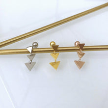 Load image into Gallery viewer, Surgical Steel Triangle Dangle Earring, cartilage earring, long silver threadless labret, triangle cartilage gold earring, wedding jewelry