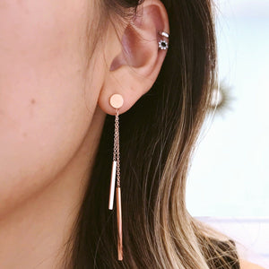 Circle Drop Earrings, bar dangle, bar drop earrings, rose gold circle earrings, neutral color, fashion earrings, rose gold round earrings