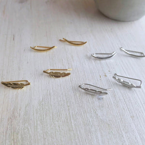 Curved cartilage earring, fashion earrings, cute ear sweep, ear Climbers, crescent moon earrings, leaf ear sweeps,