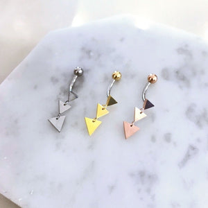 Triangle Dangle Belly Button Ring, rose gold belly ring, gold belly rings, small belly rings, dainty navel ring, silver dangle belly jewelry