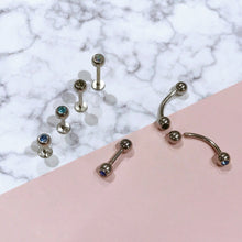 Load image into Gallery viewer, 4mm Ball earrings, medusa piercing, Swarovski ball barbell, simple tragus threadless push pin, comfortable hypoallergenic everyday studs