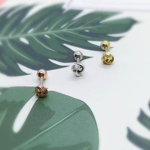 Mini Knot cartilage earring, small tragus 18g threadless labret, dainty knot barbell, helix daith conch, tiny twist earring, medusa jewelry