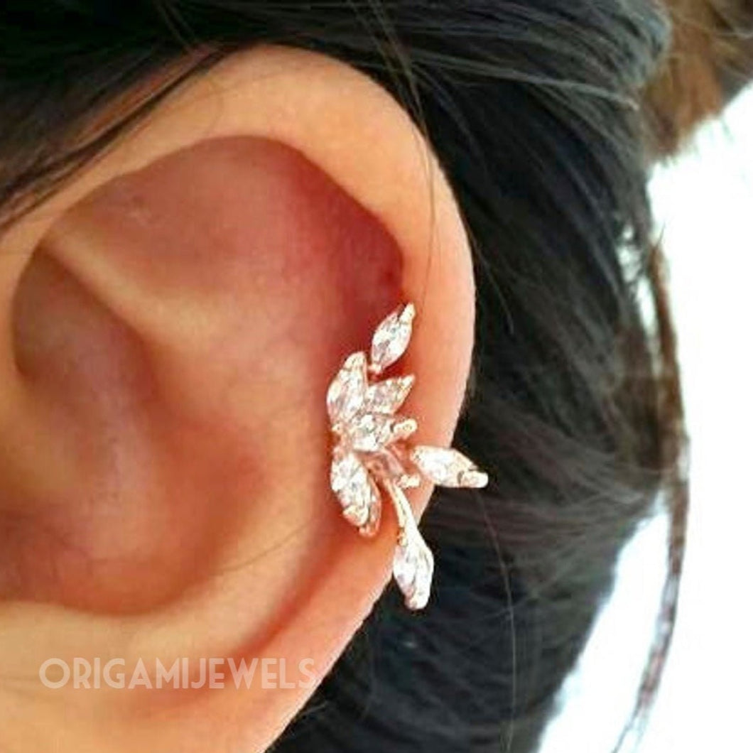 CZ Flower cartilage earring, threadless earrings, elegant ear sweeps, fashion ear Climbers, push pin ear jackets, elegant lotus flower studs