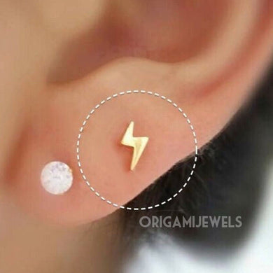 Lightning bolt cartilage earring, threadless push pin tiny tragus earring, 18g bolt conch earring, dainty cartilage piercing small gold stud
