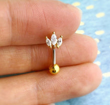 Load image into Gallery viewer, 3CZ Crown Belly Button Ring, floating navel ring, dainty belly ring, gold belly rings, small belly rings, belly piercing small belly jewelry