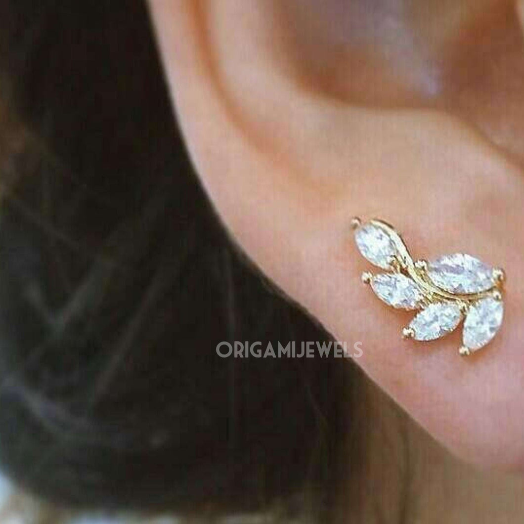 CZ Leaf cartilage earring, tragus earring helix earring cubic zirconia conch piercing, dainty ear sweep, elegant gold silver rose gold studs