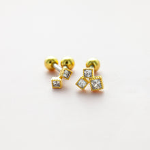 Load image into Gallery viewer, Tiny CZ Square cartilage earring, medusa jewelry, dainty conch forward helix, square cluster studs, mini cube earring, tiny tragus earring