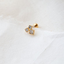 Load image into Gallery viewer, Tiny CZ Square cartilage earring, medusa jewelry, dainty conch forward helix, square cluster studs, mini cube earring, tiny tragus earring