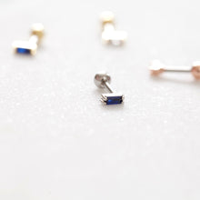 Load image into Gallery viewer, CZ Tiny Baguette Tragus Labret, square Rhinestone cartilage earring, vibrant rectangular colorful threadless pushpin forward helix stud