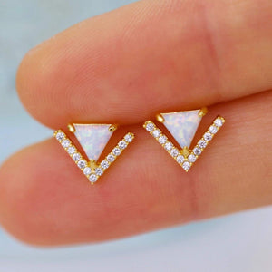 Triangle opal stud earrings - Origami Jewels