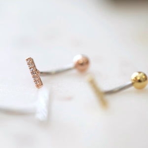 CZ Paved Bar Belly Button Ring, sterling silver floating navel ring, small dainty gold belly rings, hypoallergenic mini tiny line belly ring