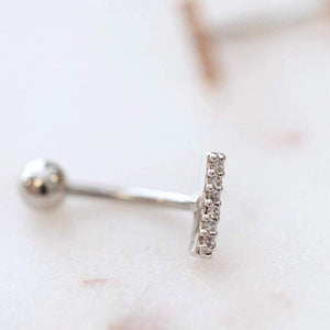 CZ Paved Bar Belly Ring - Origami Jewels