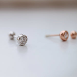 NEW! | 5mm Stone Studs, sterling silver, classic CZ screwback cartilage earring, good for sensitive ears, simple conch, second lobe earring