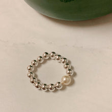 Load image into Gallery viewer, NEW! || Sterling silver pearl beaded ring, Swarovski pearl, elastic ring, beads stretch ring, high quality for sensitive skin, birthday gift