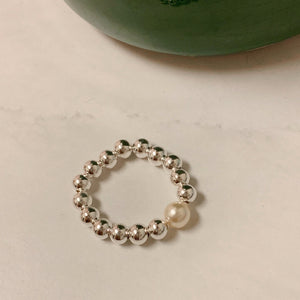 NEW! || Sterling silver pearl beaded ring, Swarovski pearl, elastic ring, beads stretch ring, high quality for sensitive skin, birthday gift