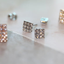 Load image into Gallery viewer, 20g Square Earrings, geometric studs, simple elegant daily statements, cubic zirconia, cute studs, beautiful earrings, popular gifts, lovely