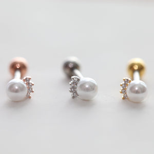 Crown pearl cartilage labret, simple tragus earring, conch threadless flat back, dainty lobe studs, rose gold crystal cartilage piercing