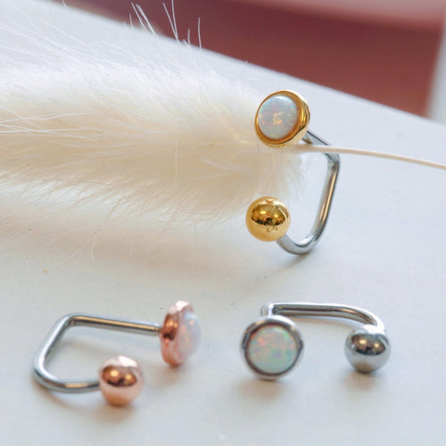 16g Opal Lip Ring Labret • 4mm 3mm Ball Classic Ring • Medusa Lip Piercing • Basic Lip Jewelry • Rainbow Opal Labret • Simple Lippy Loop