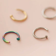Load image into Gallery viewer, NEW! 20g/18g rainbow hoop, silver nose ring, Tragus ring, simple rook earring, wire hoop, rainbow daith hoops, rose gold, gold tragus ring