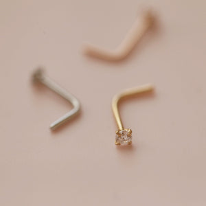 20g 18g 2mm L bend Tragus ring, simple L cartilage earring, stone L helix ring, simple hook hoop, rose gold, gold, silver simple nose ring