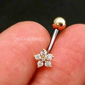 CZ Flower Belly Button Ring – Origami Jewels - Main Image