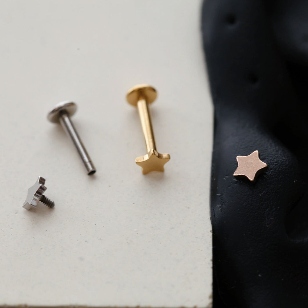 thumbnail image 2 of 2pcs 16G Flat Star Labret Studs – Internally Threaded, IP 316L Surgical Steel 2 of 5