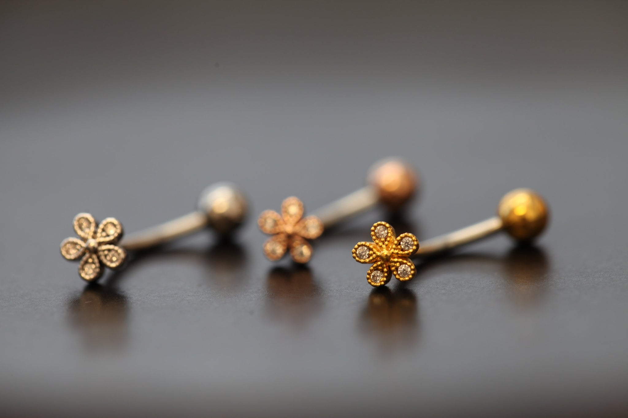 Rose Gold Cross Gemstone Belly Button Piercing Ring 14g 7/16
