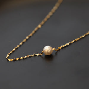 Dainty Pearl Necklace, Sparkly Twist Chain, Floating Pearl, Wedding Bridesmaids Gifts, 14k Gold Vermeil, Sterling Silver, Anniversary Gifts