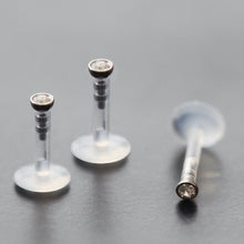 Load image into Gallery viewer, 2mm 16g Bioflex Labret Push In Silver, simple stainless steel lip stud, hypoallergenic earring, for sensitive ears, bioplast tragus earrings