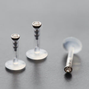 2mm 16g Bioflex Labret Push In Silver, simple stainless steel lip stud, hypoallergenic earring, for sensitive ears, bioplast tragus earrings