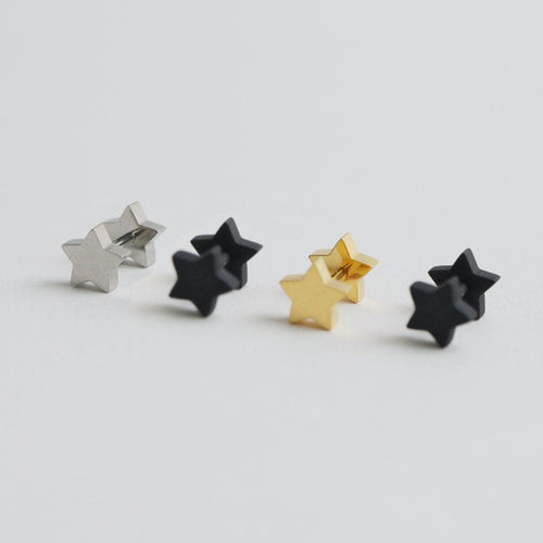 Star Barbell Earring, small cartilage earring, tiny tragus stud, 18g helix hypoallergenic star conch earring, dainty gold black piercing