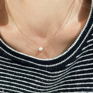 Dainty Pearl Necklace, Sparkly Twist Chain, Floating Pearl, Wedding Bridesmaids Gifts, 14k Gold Vermeil, Sterling Silver, Anniversary Gifts