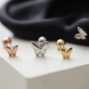 Butterfly cartilage earring, 16g 18g 20g tragus earring, dainty butterfly barbell, helix daith conch earring tiny butterfly tragus earring