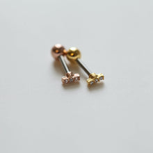 Load image into Gallery viewer, Teeny Tiny Pave Bar Labret, CZ bar cartilage piercing, simple helix threadless pushback, 4mm tragus stud, line cartilage gold bar earring