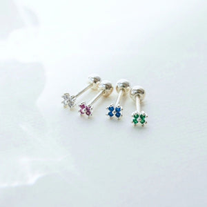 Teeny Tiny Sterling Silver Flower Stud earring, thin cartilage earring, silver tragus stud, hypoallergenic color conch piercing, screw back
