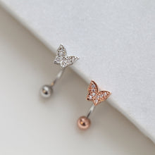 Load image into Gallery viewer, NEW! || CZ Pave Butterfly Navel Ring, Floating Belly Ring, minimalist belly button ring, small dainty simple trendy belly rings, modern gift