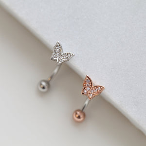 NEW! || CZ Pave Butterfly Navel Ring, Floating Belly Ring, minimalist belly button ring, small dainty simple trendy belly rings, modern gift