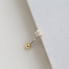 Load image into Gallery viewer, NEW! || CZ Sparkly Butterfly Navel Ring, Floating Belly Ring, gold flower belly rings, simple belly rings, dainty body jewelry, trendy rings
