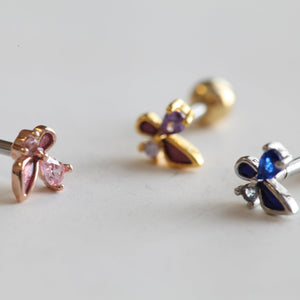 Colorful Butterfly cartilage studs, threadless tragus earring, dainty pink purple, blue butterfly barbell, helix daith conch fashion earring