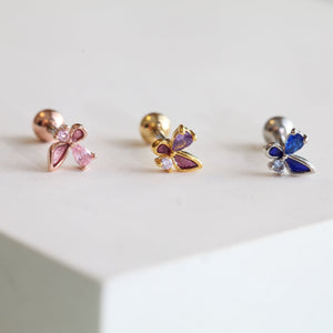 Colorful Butterfly cartilage studs, threadless tragus earring, dainty pink purple, blue butterfly barbell, helix daith conch fashion earring