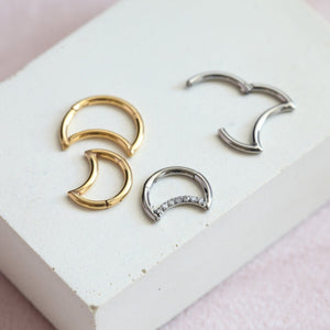 Titanium Moon Clicker Hoop, Surgical Steel Tragus ring, conch Crescent Moon Hoop, helix cartilage earrings, Daith hypoallergenic earrings