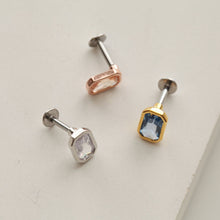 Load image into Gallery viewer, 16g 18g 20g Rectangle Studs, screwback labret, threadless conch earring, pushback earlobe, dainty studs, gold crystal cartilage piercing