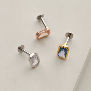 16g 18g 20g Rectangle Studs, screwback labret, threadless conch earring, pushback earlobe, dainty studs, gold crystal cartilage piercing