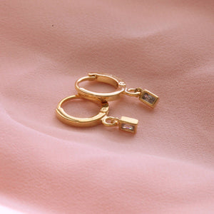 Gold Hoops Tiny Rectangle Dangle, simple drop earrings, mini dainty gold earrings, Minimalist teeny Earrings, hypoallergenic daily hoops