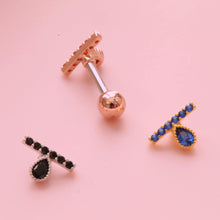 Load image into Gallery viewer, Line Teardrop Helix Labret, threadless pushback studs, small cartilage bar earring, tiny line piercing, dainty design conch cartilage stud